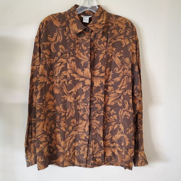 Vintage PAUL STANLEY Womens Brown 100% Silk Shirt Blouse Size 10 - Picture 3 of 10